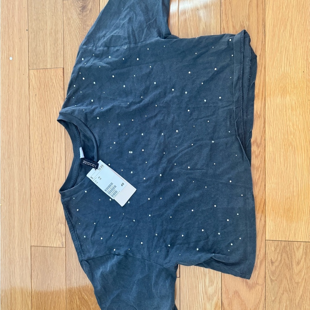 H&M Dark Gray Top with Pearl Details